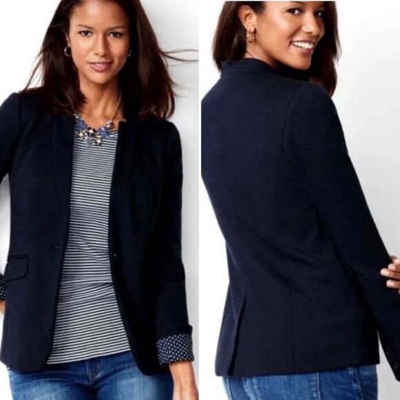 Talbots Size 16 Aberdeen‎ Pique Knit Blazer Black Diamond Pattern Lining Plus - Picture 1 of 10